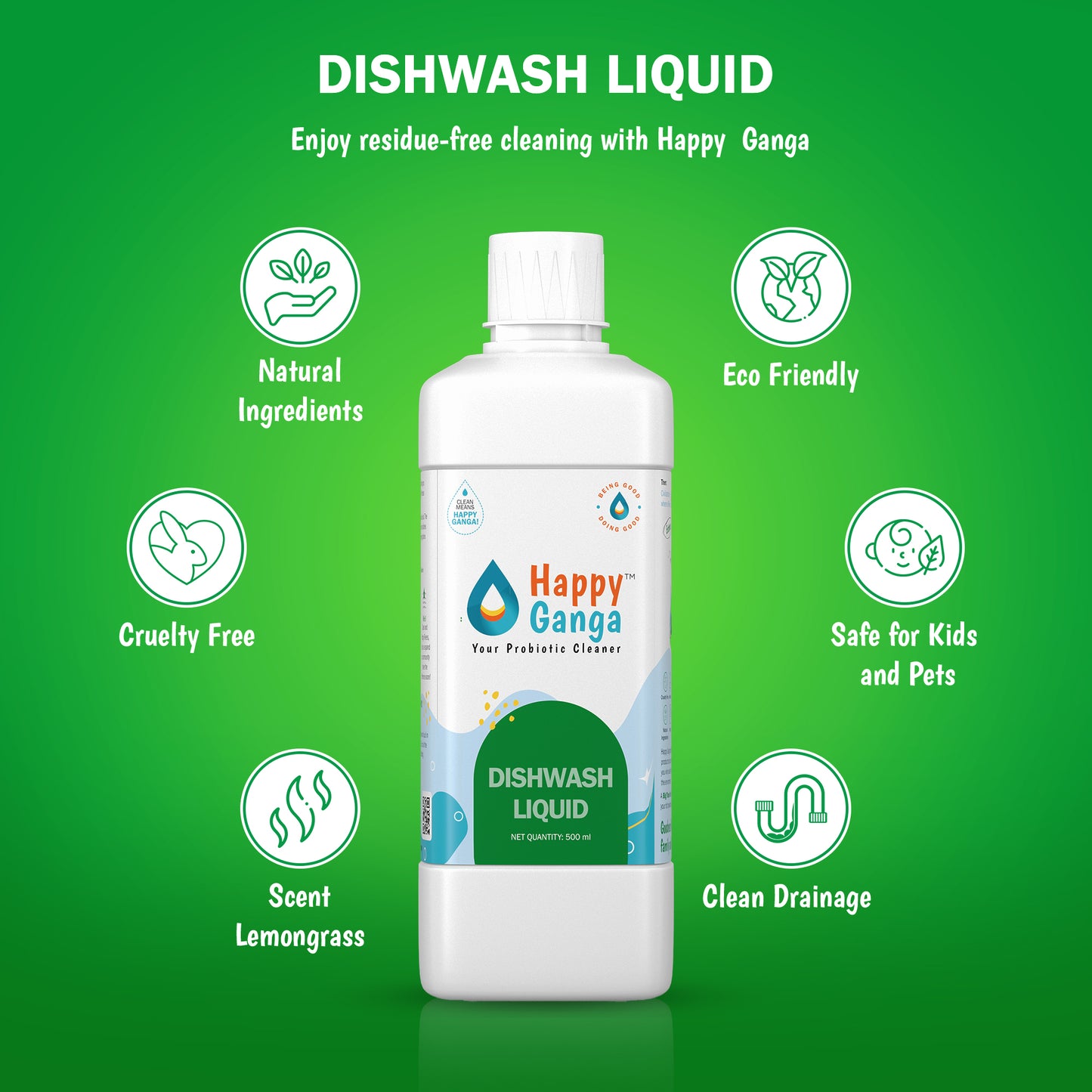 500 ML - Happy Ganga Dishwash Liquid - 100% Natural