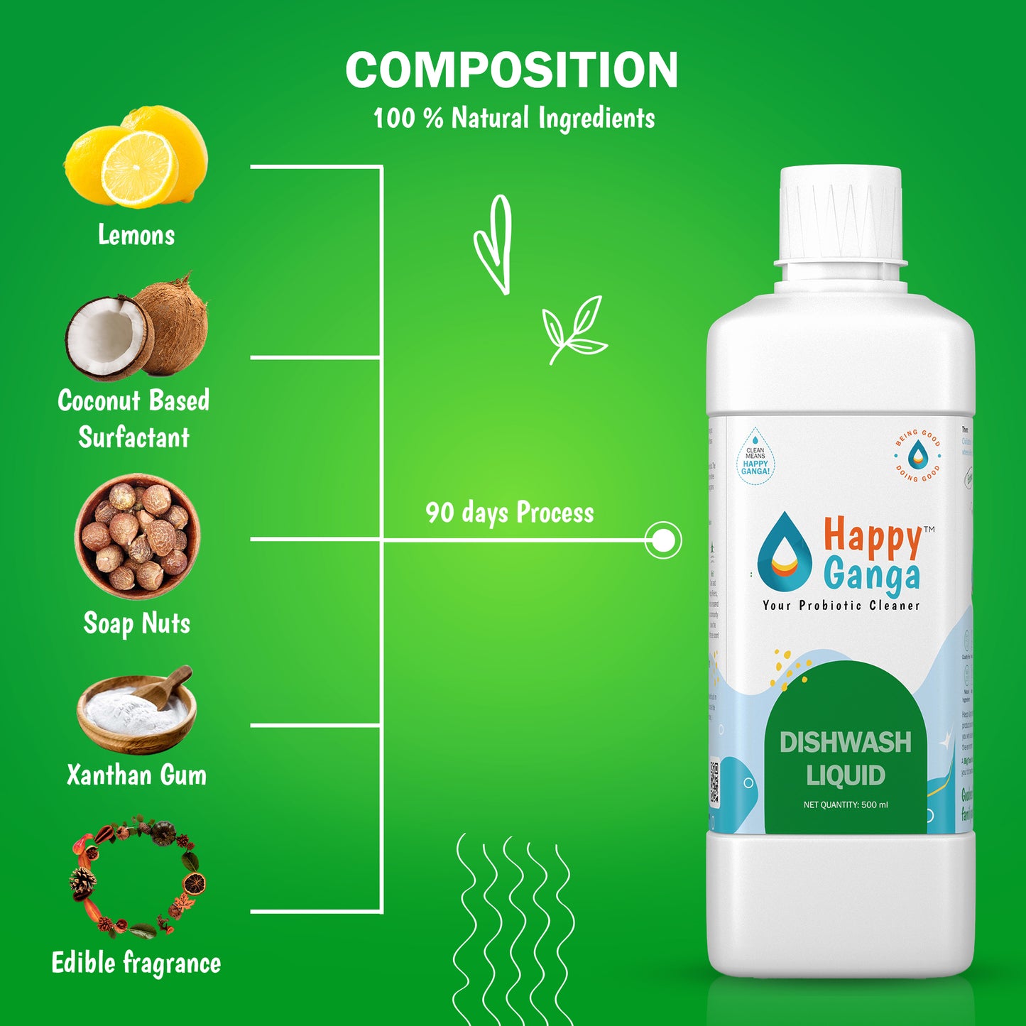 500 ML - Happy Ganga Dishwash Liquid - 100% Natural